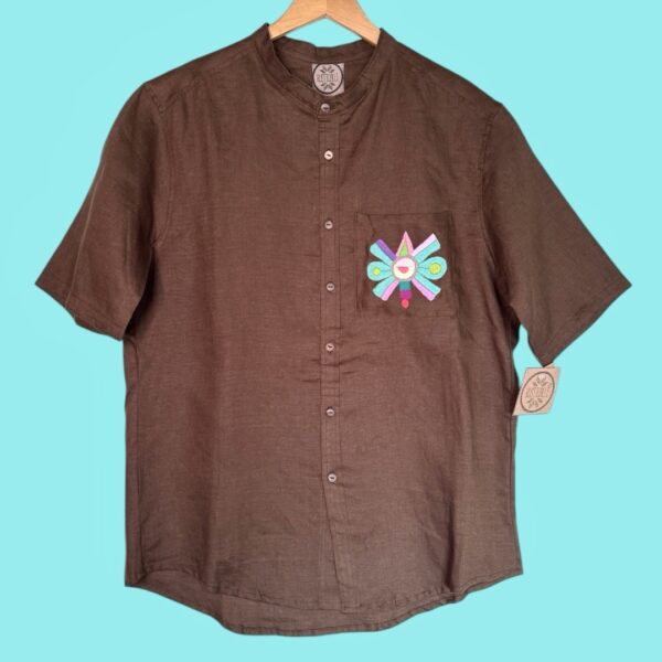 Camisa manga corta con cuello mano talla M lino