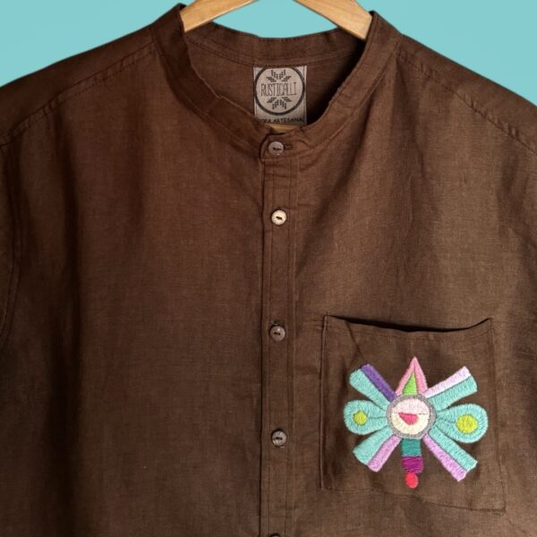 Camisa manga corta con cuello mano talla M lino - Imagen 2
